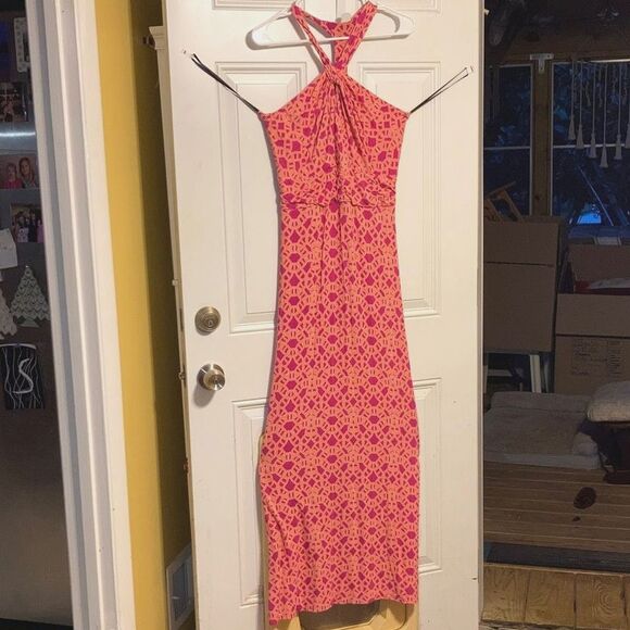 LAUNDRY by SHELLI SEGAL Printed Mediterranean Maxi Halter Dress Womens Medium - Picture 3 of 13